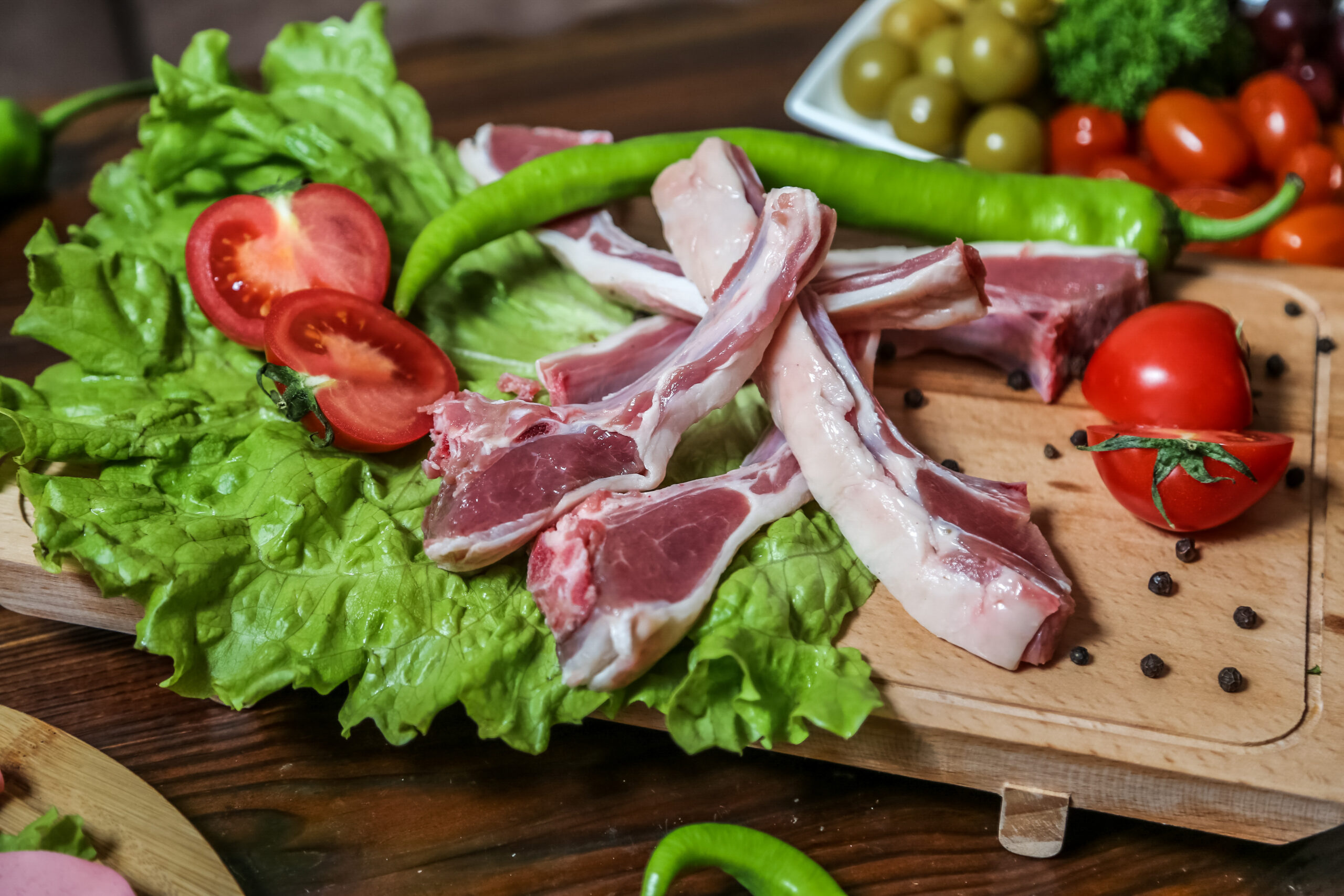 Fresh Lamb Chops With Vegetables Ready for Cooking Meals