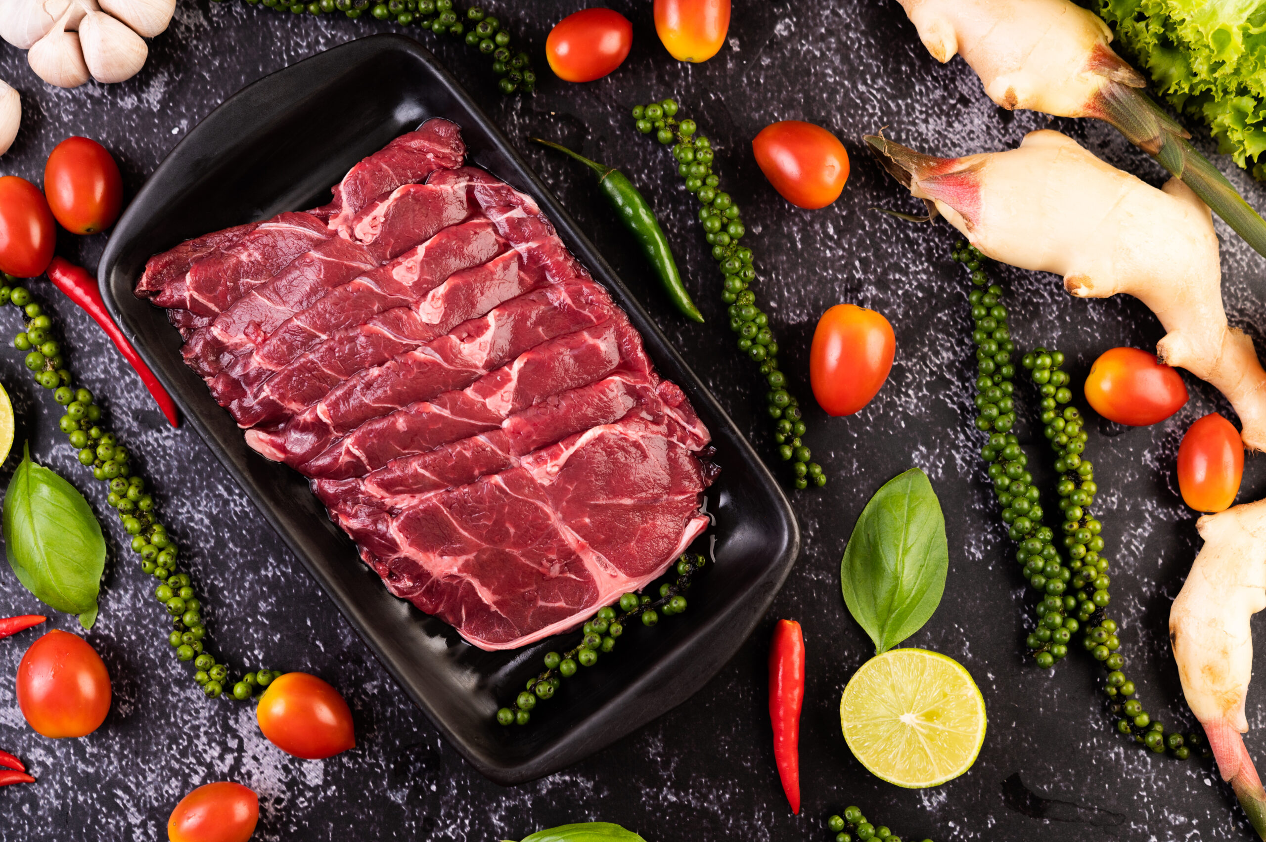 Fresh Beef Cuts With Herbs and Vegetables for Cooking